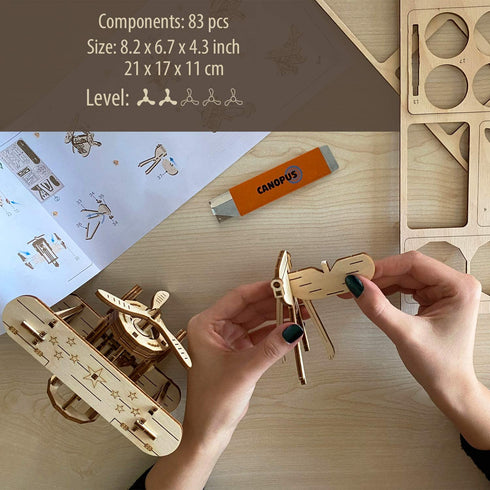 3D Wooden Puzzle, Double Wing Aircraft